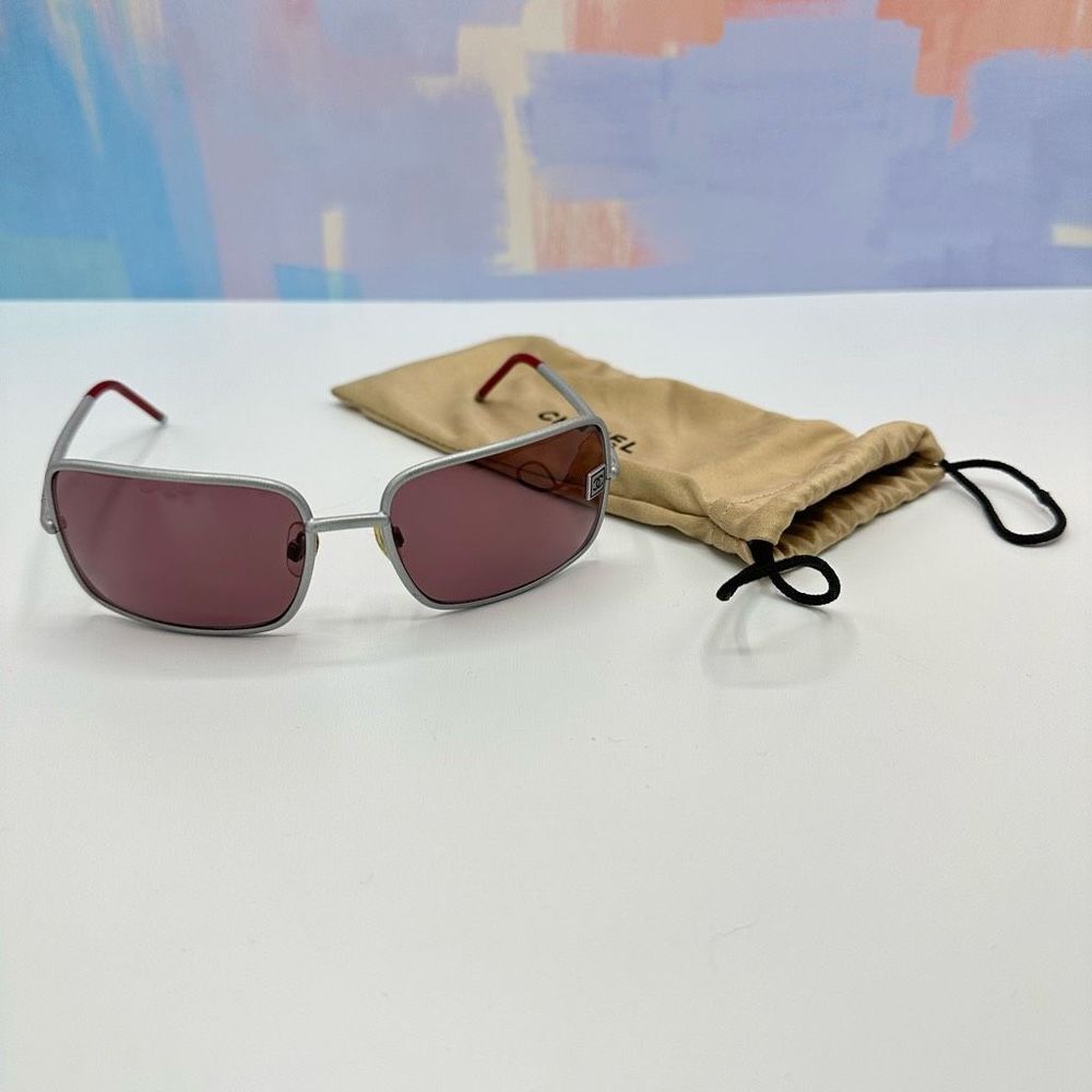 Rare Vintage Chanel Gray Frame Red Lens Sunglass with Original Dust Bag